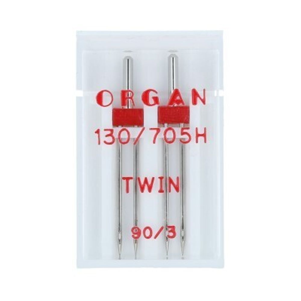 Иглы для швейных машин бытовые универсальные 130/705 H, №90/3, двойные, 2 иглы, в пенале 5102050, ORGAN