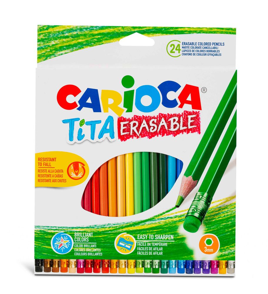 Карандаш цветной пластиковый Carioca Tita Erasable 24 цв. 42938 с ластиком