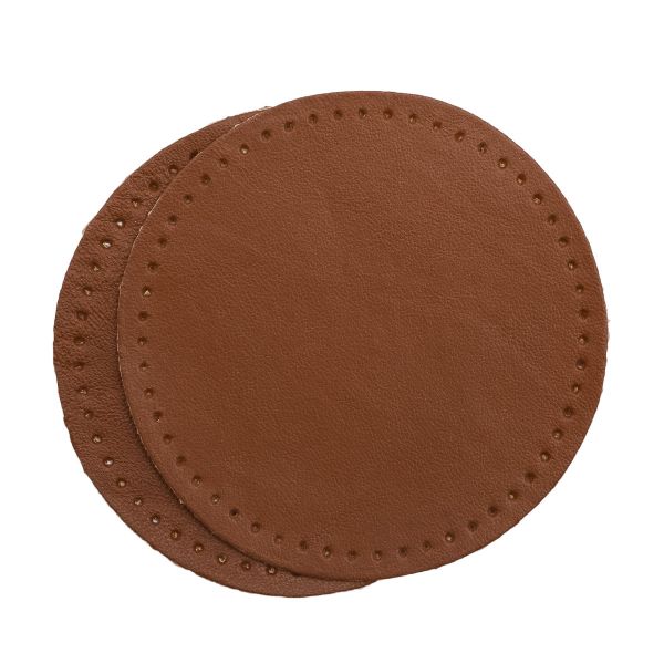 Заплатки пришивные из кожи, круг ⌀8см с перфорацией, 2 шт, 100% кожа, 02 светло-коричневый, 9121