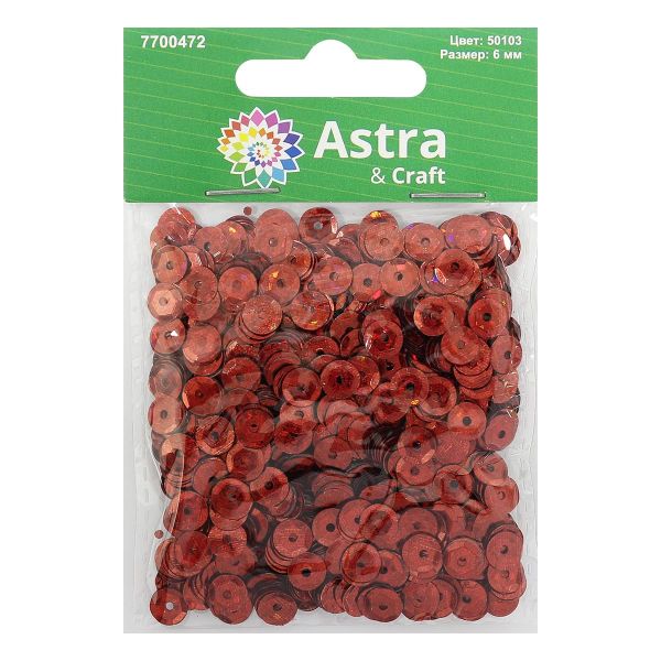 Пайетки граненые 6 мм, упак. 10 гр, Астра, 50103 красный голограмма, уп.10 шт