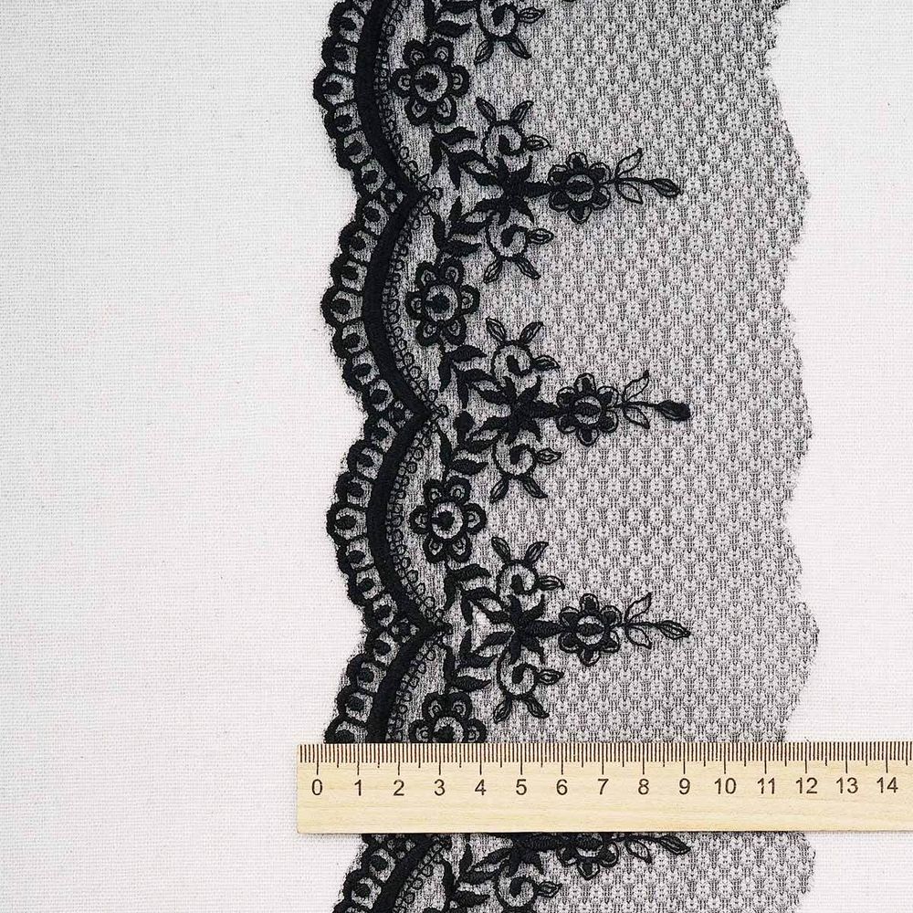 Кружево на сетке 120 мм / 13.72 метра, черный, 3AR3502