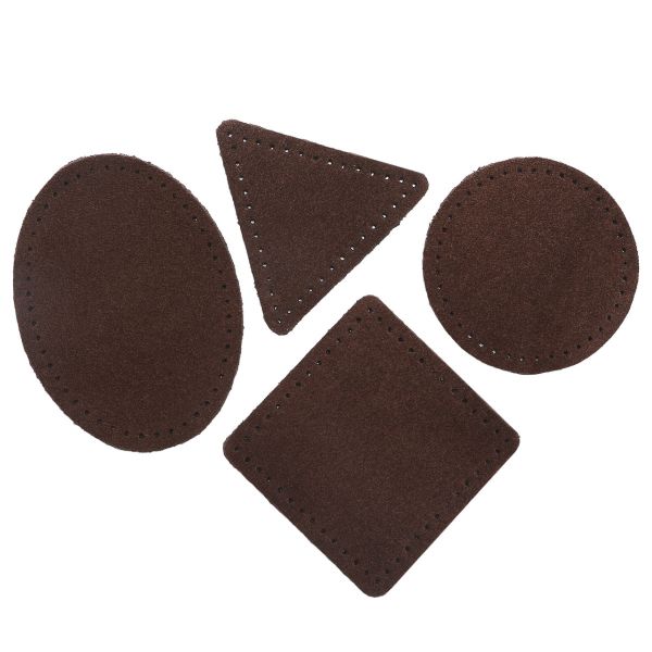 Набор заплаток пришивных из замши, круг, квадрат, треугольник, овал 6см, с перфорацией, 4 шт (21 темно-коричневый), 59723