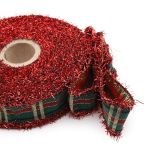 Лента (тесьма) жаккардовая 25.0 мм / 10±0.5 метров, Тартан с люрексом, 25136 SKL красный