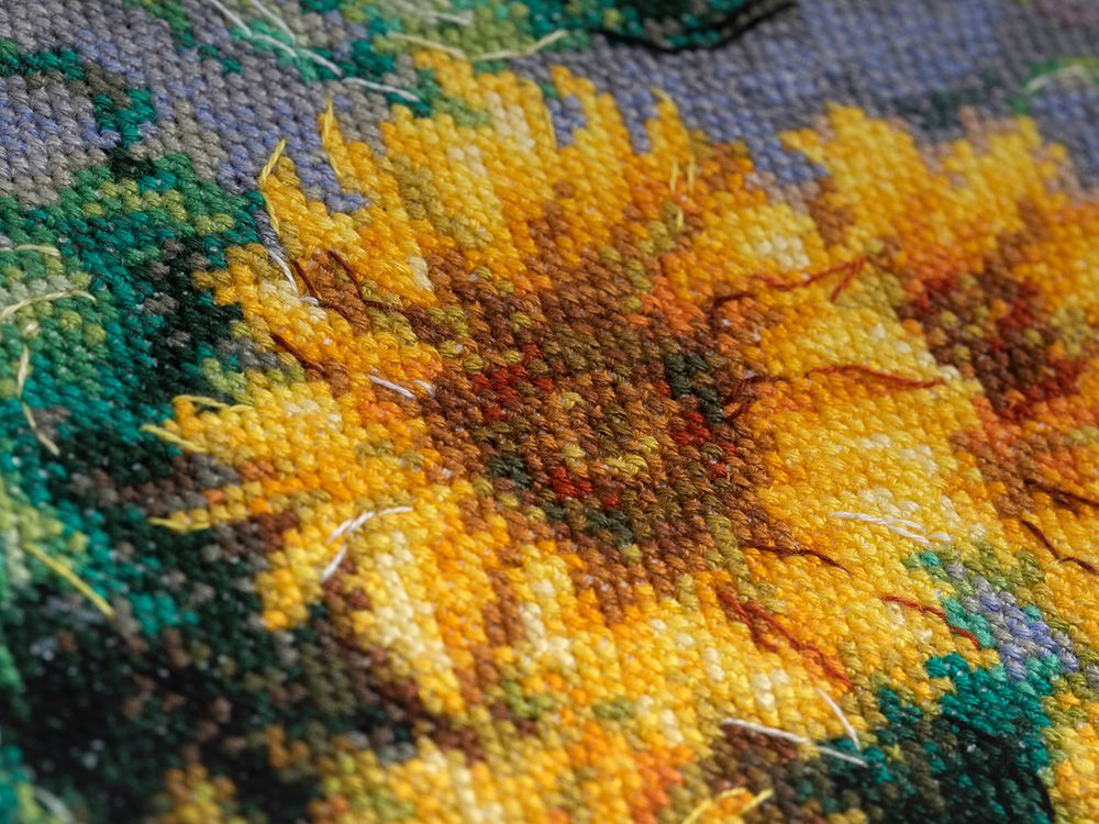 Набор для вышивания нитками Panna, Золотая серия, Букет подсолнухов, 29х36 см