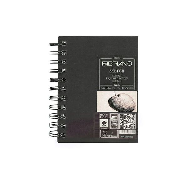 Альбом на спирали для зарисовок Портретный Fabriano Sketch Book 110 г/м², 10.5х14.8 см, на спирали 80 л, Fabriano 28010550