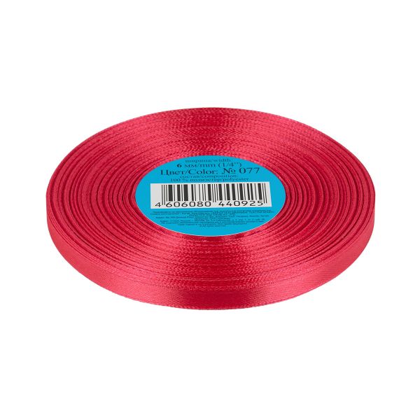 Лента атласная 1-сторонняя 6.0 мм / 33±2 метра, 077 бордовый, Gamma