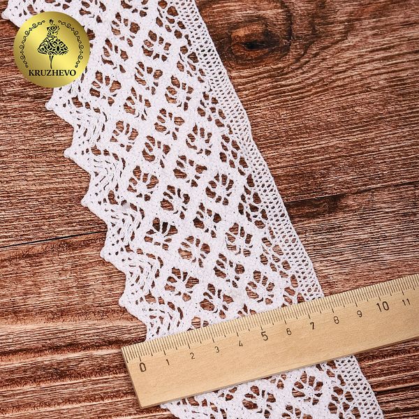 Кружево вязаное (тесьма) 75 мм, 1003 цв.01 белый, уп.91м, Kruzhevo
