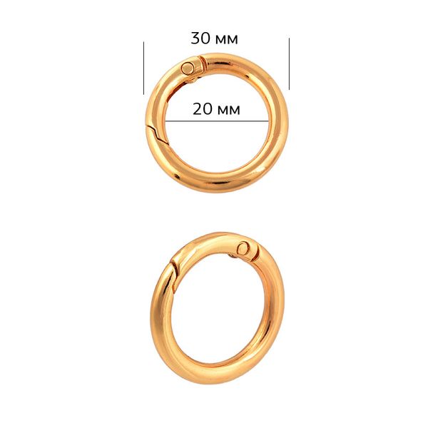 Карабин металл кольцо ⌀20.0 мм (30 мм) 107912, цв. золото уп. 10 шт