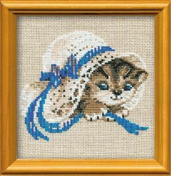 Набор для вышивания нитками Риолис, Котенок в шляпе 15х15 см