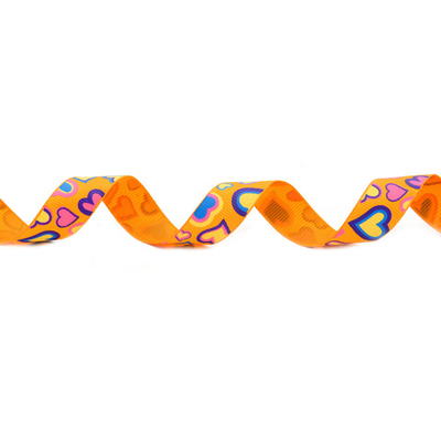 Лента репсовая (в рубчик) Сердца 1,5см*22.86 м (оранжевый)