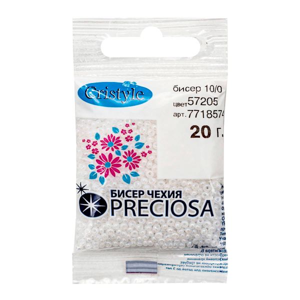 Бисер Preciosa полупрозрачный с радужным покрытием 10/0 (2.3 мм), круг.отв, 20гр, уп.5 шт