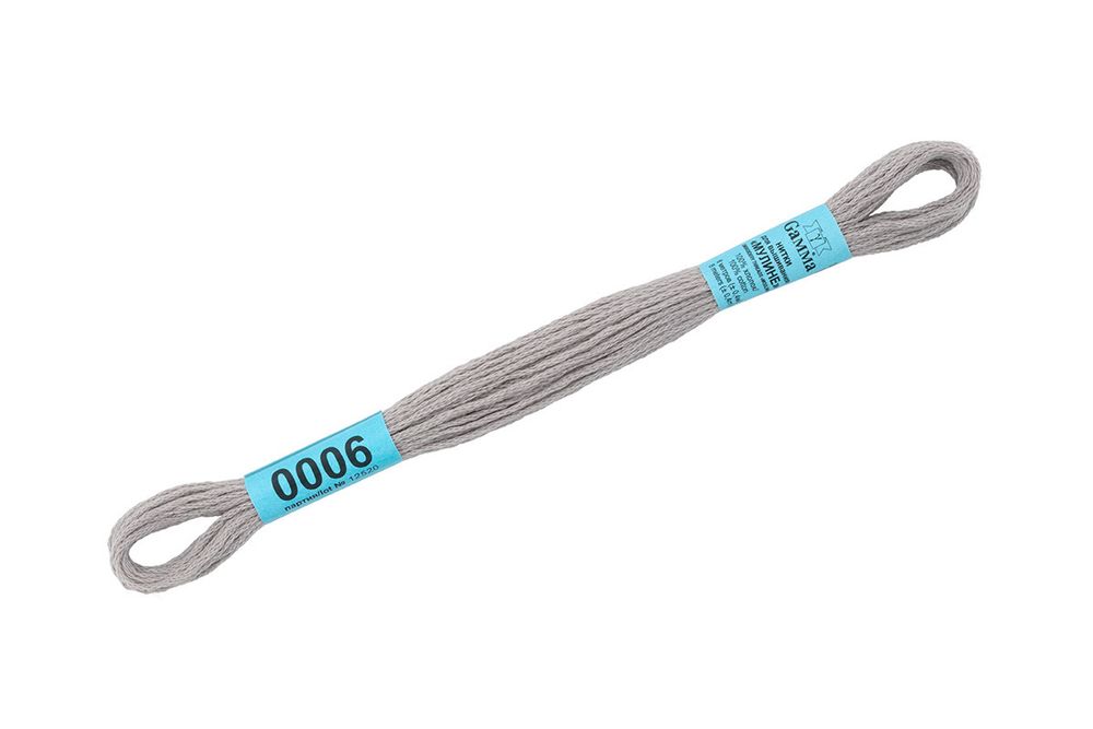 Мулине Gamma 100% хлопок, цв.0006 св.серый, 24 мотка по 8 метров