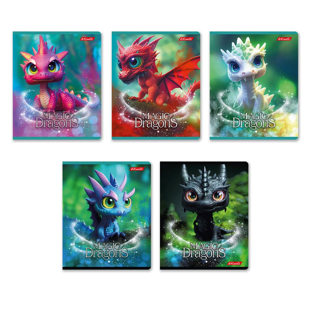 Тетрадь ученическая общая, выборочный лак, A5+ 48 л. на скобе 65 г/м², белизна 100%, 10 шт, клетка в термоусадочной пленке, 000750 Дракоша, Светоч 48ТЕТк-003