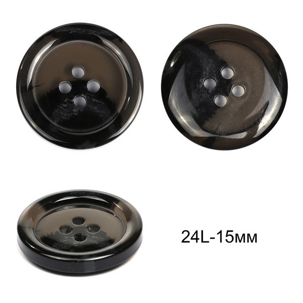 Пуговицы пластиковые TBY 2107 цв.2 черный 24L-15 мм, 4 прокола,72 шт