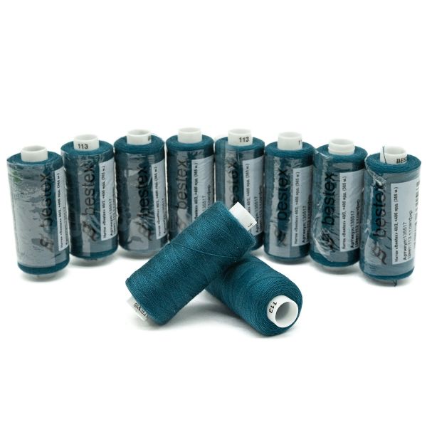 Нитки швейные бытовые Bestex 40/2, 365 м (400 ярд) / 10 кат., 113 сине-зеленый