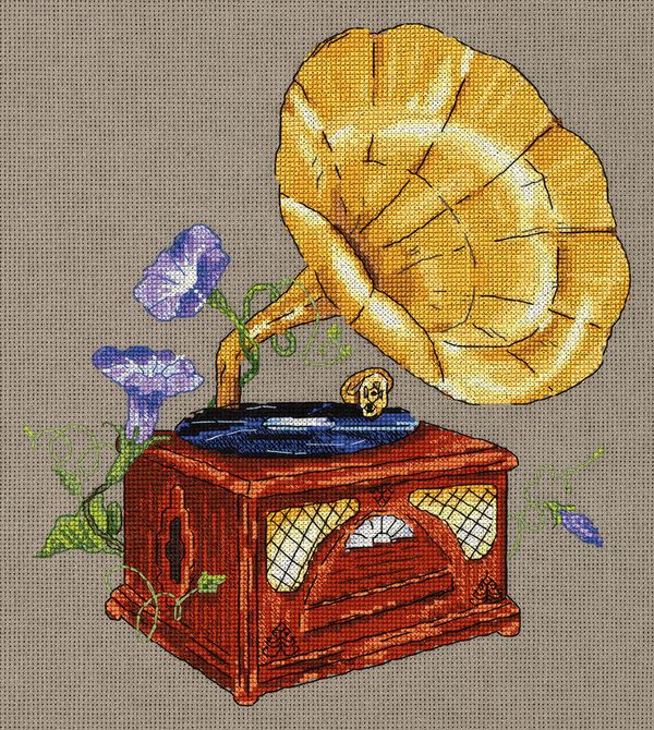 Набор для вышивания нитками Panna, Мелодия сада. Граммофон, 24х27 см