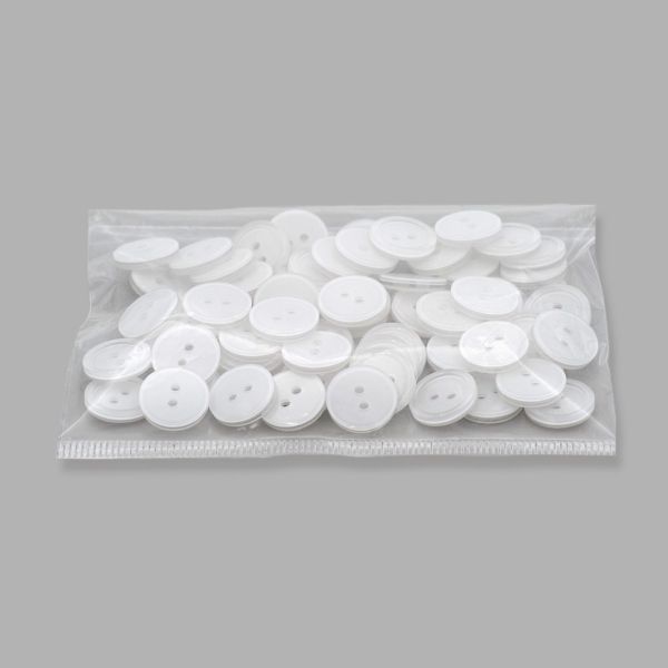 Пуговицы 2 прокола 24L (15мм), пластик (Wht-01 белый), 72 шт, CN 2807