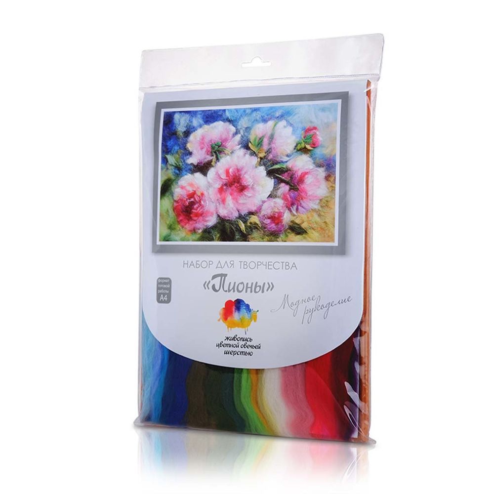 Набор для валяния (живопись цветной шерстью) "Пионы" 21x29,7см (А4)