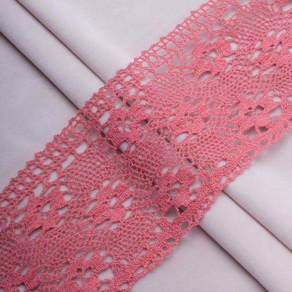 Кружево вязаное (тесьма) широкое 125 мм / 25 метров, хлопок, рис. 125.01.038, коралловый, С3749Г17