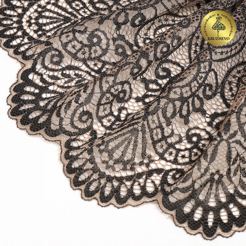 Кружево бельевое эластичное 225 мм / 3 м, 40992 цв.L30 кофе с молоком+черный, Kruzhevo