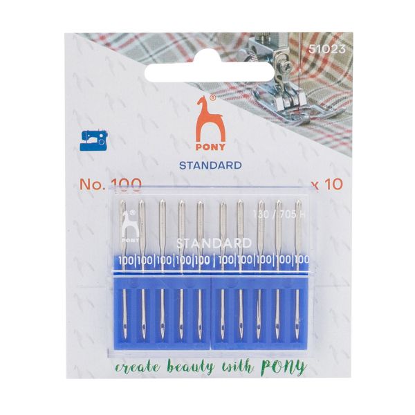 Иглы для швейных машин базовые универсальные 130/705 H, №100 с плоской колбой, 10 шт, Pony, 51023