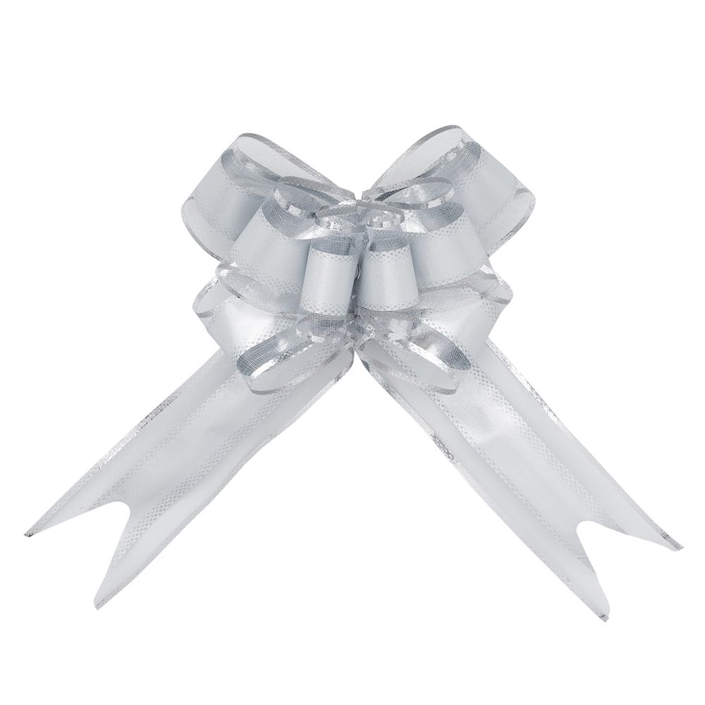 Бант-бабочка для упаковки подарка ⌀15 см, ширина ленты 5 см, 10 шт, 07 серебряный