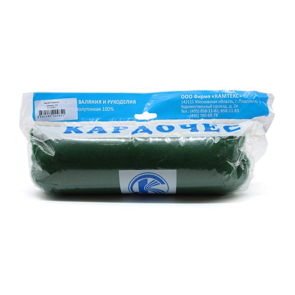 Шерсть для валяния Камтекс Кардочес п/тонкая 1х100 г (27-29 мкр), 110 зеленый, 558467-16