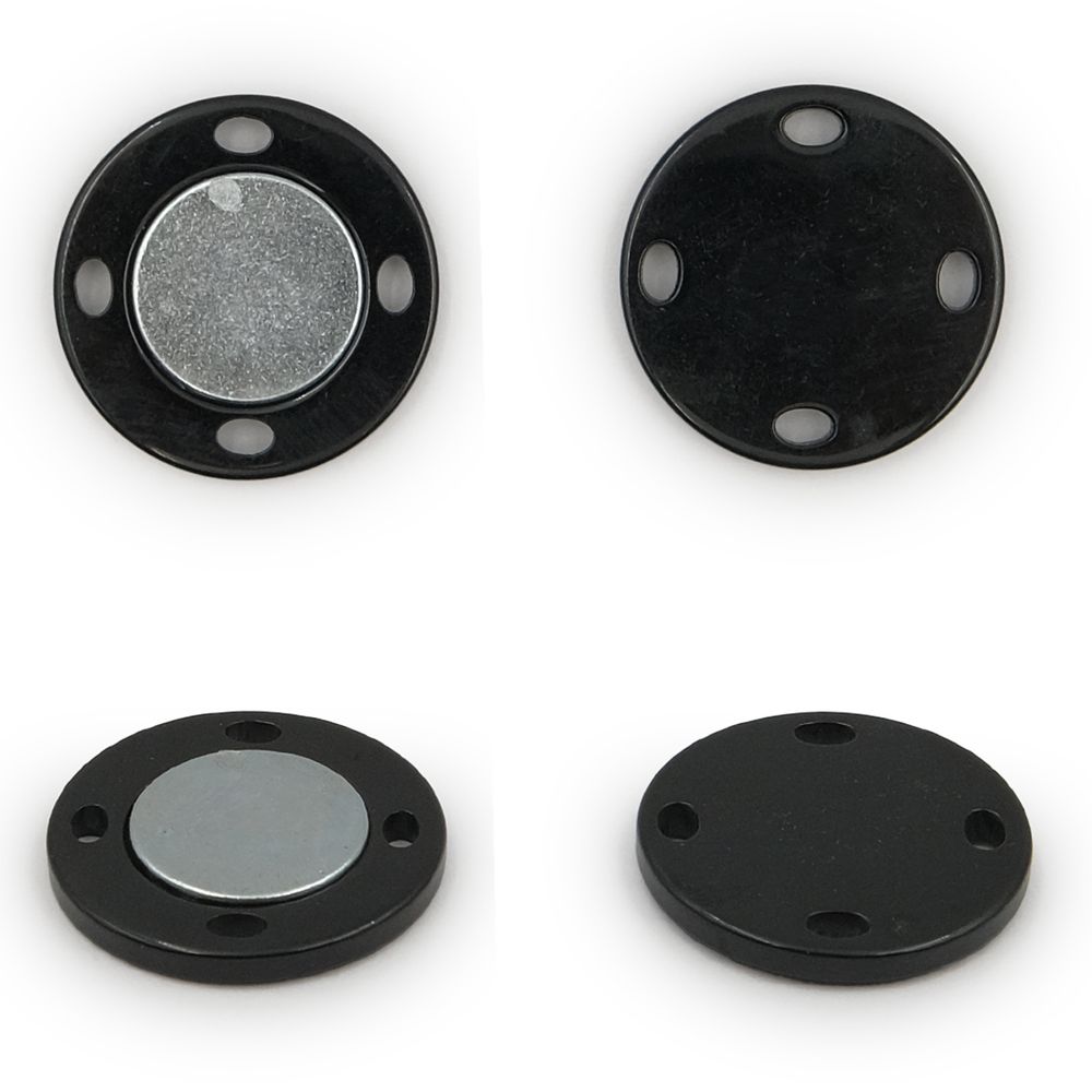 Кнопка магнитная 25 мм, черный, 6 шт