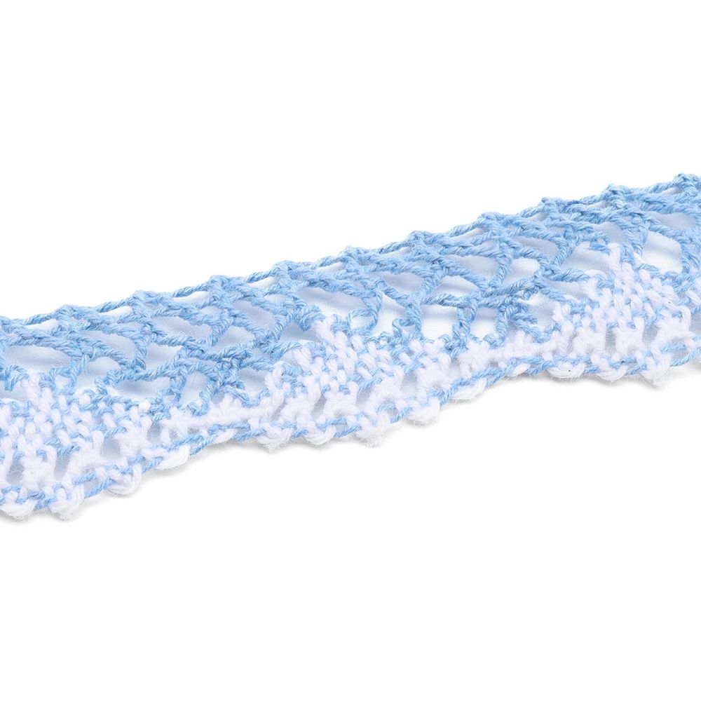 Кружево вязаное (тесьма) хлопковое 28 мм / 25 метров, рис.28.01.021 (голубой/белый) С3749Г17