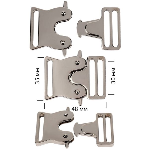 Фастекс (пряжка трезубец) металл 30 мм, 48x35 мм, никель, 6 шт