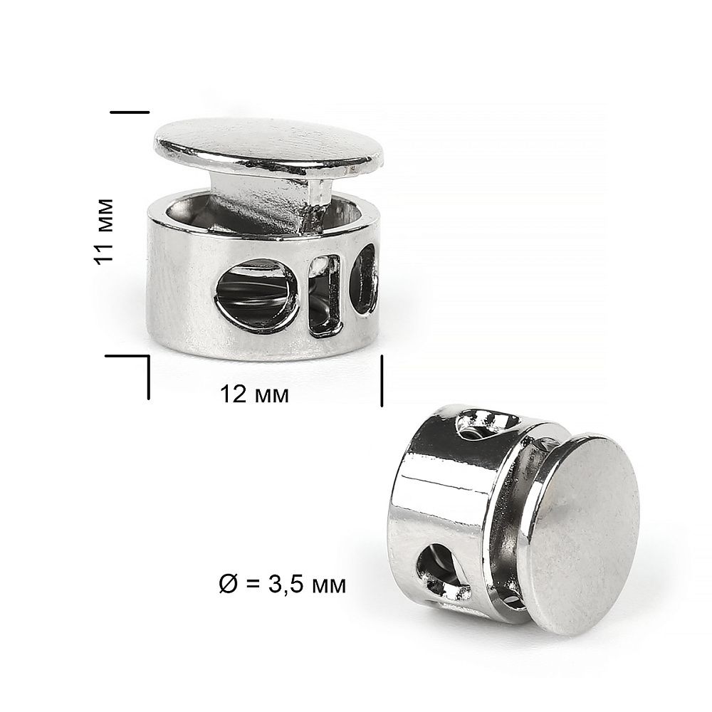Фиксатор (стопор) для шнура металл 2 отв., 11х12 мм, (in ⌀3.5 мм), TBY OR.0305-5356.NIK, цв.никель, 100шт