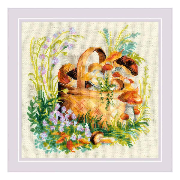 Набор для вышивания нитками Риолис, Грибное лукошко, 30х30 см