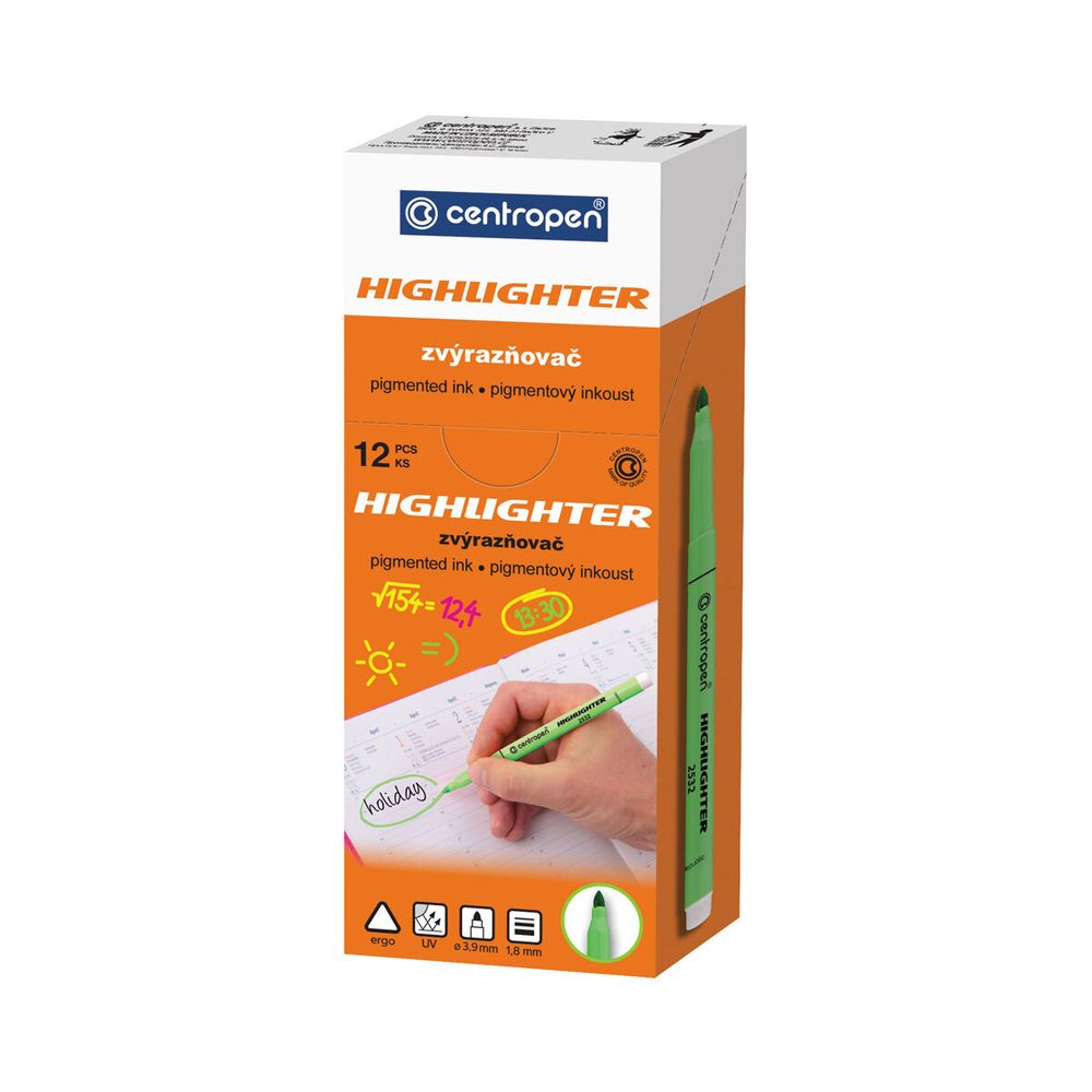 Текстовыделители флуоресцентные 2532/1 1-3 мм, 12 шт, 2532/1 розовый, Centropen 2532/1