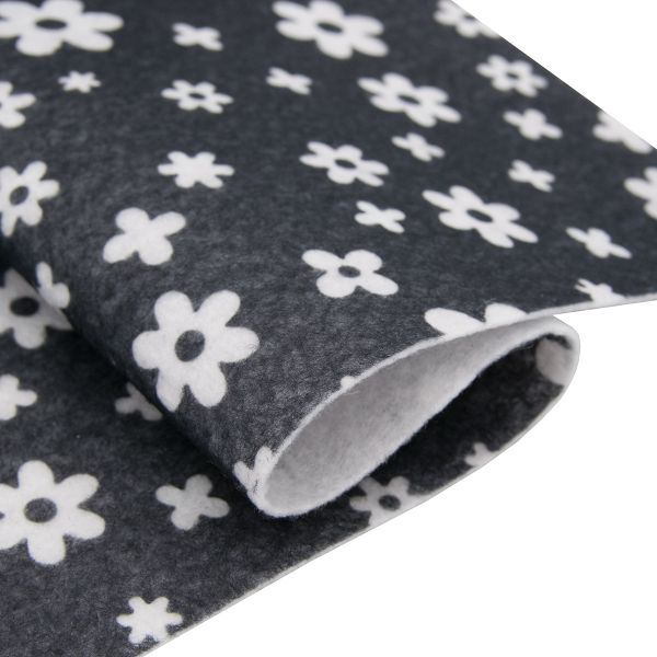Фетр листовой мягкий с рисунком Цветочки, 1.0 мм, 170гр, 20х27см, 10 шт/упак, Astra&Craft (YF659/AF870 черный)