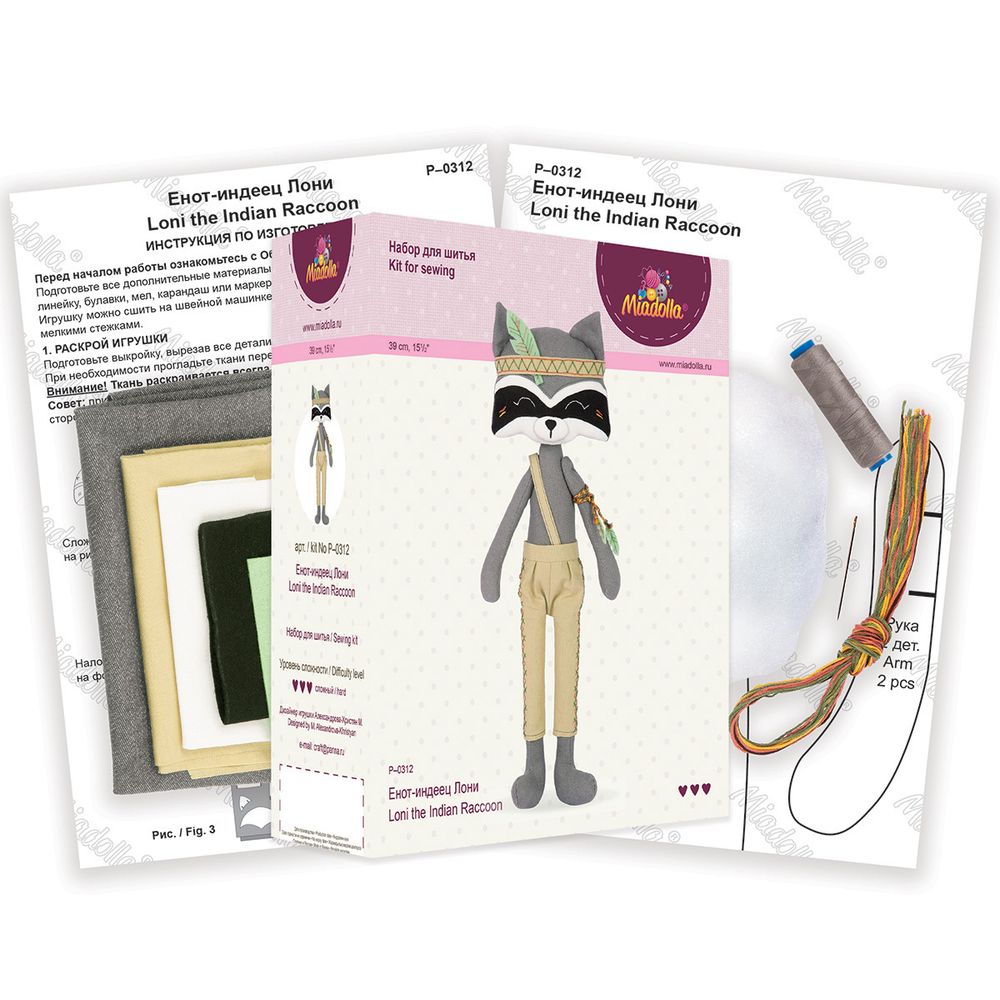 Набор для шитья игрушки Енот-индеец Лони 39 см, Miadolla P-0312