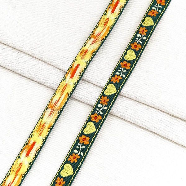 Лента (тесьма) жаккардовая 15.0 мм / 20 метров, TG-5017-15H, зеленый/желтый, 21113