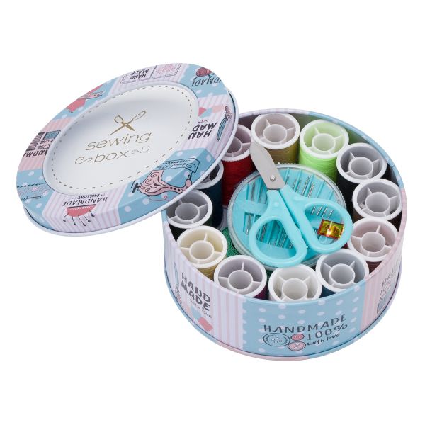 Набор для шитья швейный, дорожный 28 предметов 11х4,5см, розово-голубой, MTW154