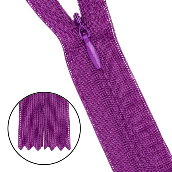 Молния потайная (скрытая) Т3 (3 мм) 1 зам., н/раз., 50 см, нейлон, F175 фиолетовый, 10 шт