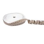 Лента (тесьма) жаккардовая 18.0 мм / 25 метров, Орнамент для северных народов, рис 9594 белый/бежевый/ коричневый, Gamma С3771