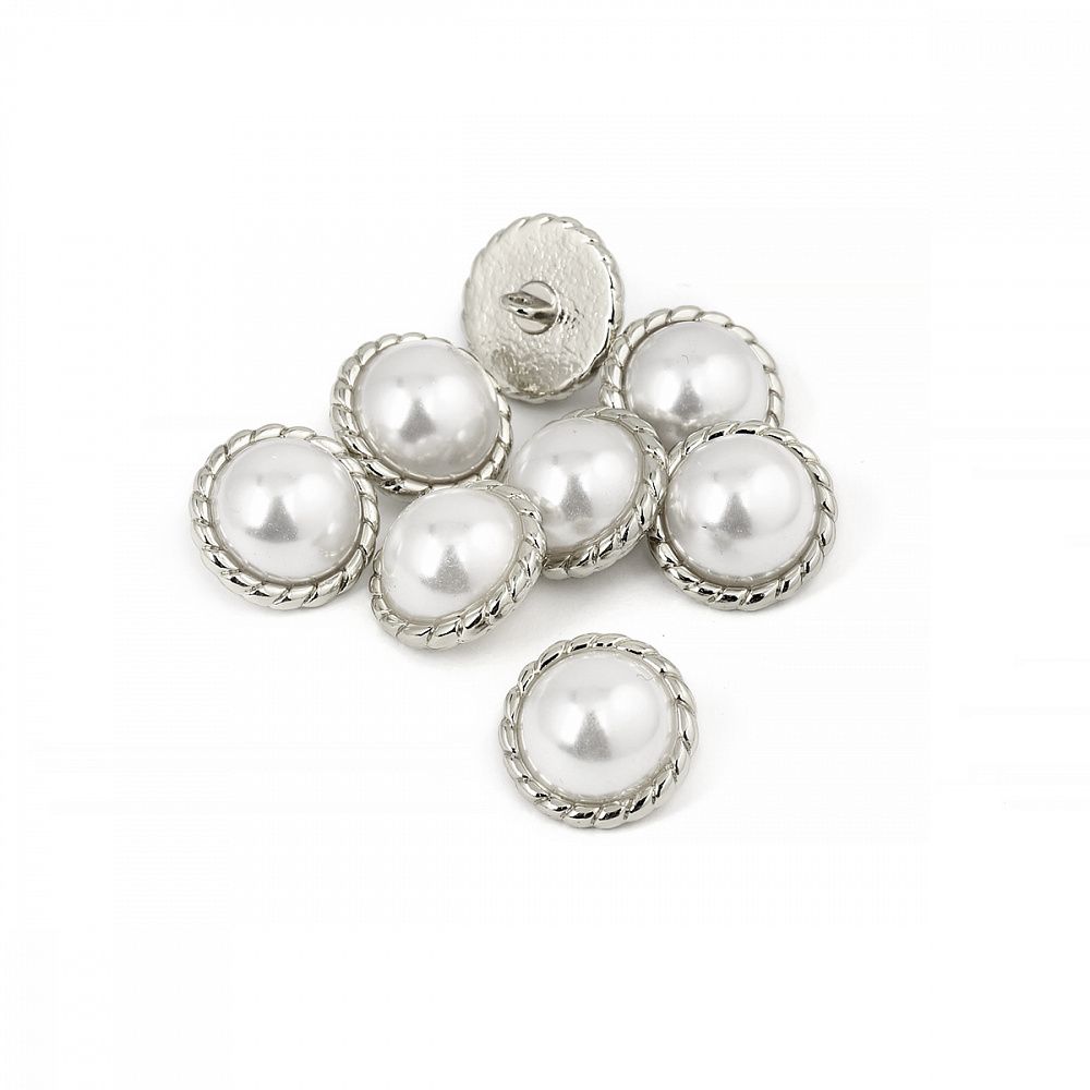 Пуговицы металлические на ножке 28L-18 мм, С-MP30 цв.серебро/перламутр, 10 шт