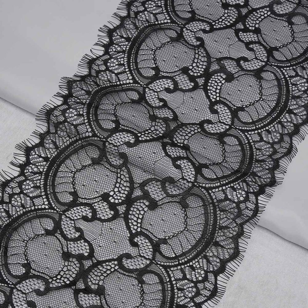 Кружево шантильи (реснички) 205 мм, / 3 метра, на сетке, черный