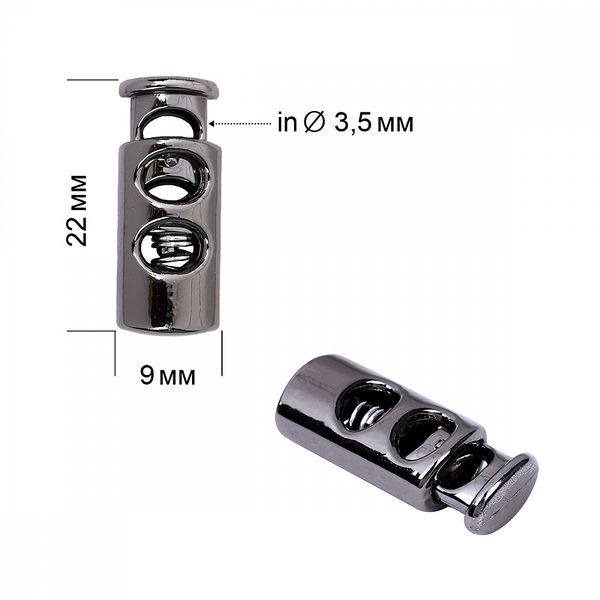 Фиксатор (зажим) для шнура пластик 2 отв., ⌀3.5 мм, 9х22 мм, TBY.0321, черный никель, 100 шт