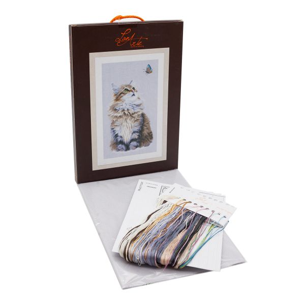 Набор для вышивания нитками Lanarte, Лесной кот 25х42см