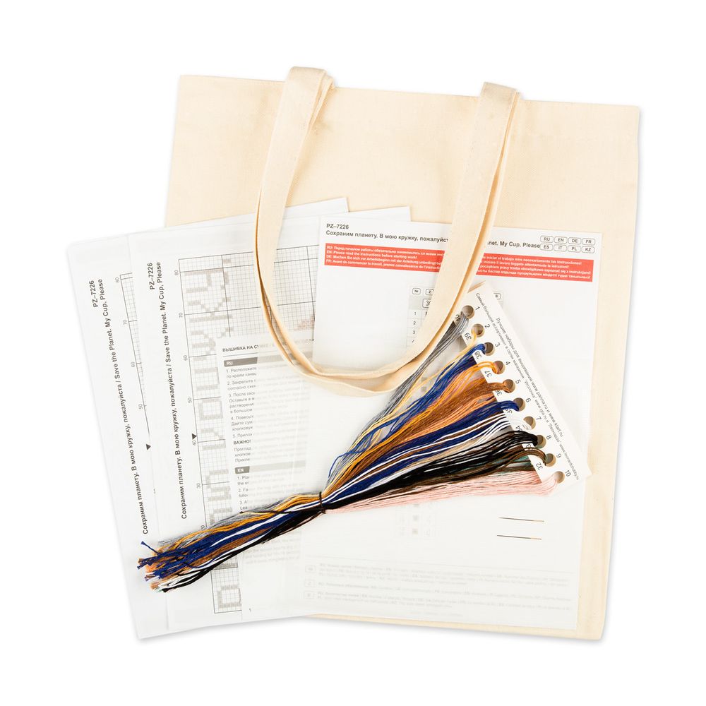 Набор для вышивания нитками Panna, сумка Сохраним планету. В мою кружку, пожалуйста, 14.5х20 см