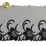 Кружево на сетке (вышитое) арт.T101 245мм цв.черный уп.6м, Kruzhevo