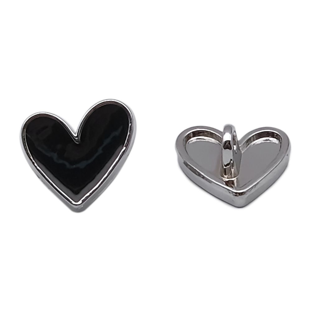 Пуговицы на ножке фигурная Сердце 20L (13мм), металл (Black/S (черный/серебро)), MEs-2012, 36 шт