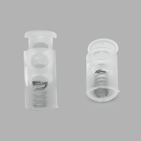 Фиксатор (зажим) для шнура пластик 2 отв., ⌀4.0 мм, 9х22 мм, цилиндр, ПП, прозрачный, 100 шт