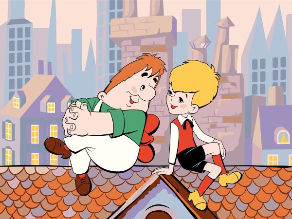 Картина по номерам Фрея, Союзмультфильм. Малыш и Карлсон на крыше, на картоне, 40х30 см