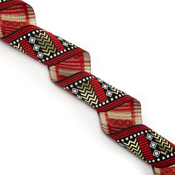 Лента (тесьма) жаккардовая 67.0 мм / 10±0.5 метров, красный/бежевый, Gamma TRJ-115Y