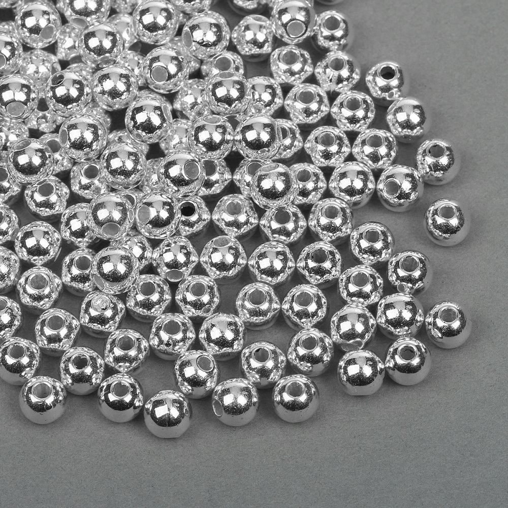 Бусины пластик ⌀6 мм, 500 г, цв.серебро, Magic4Hobby